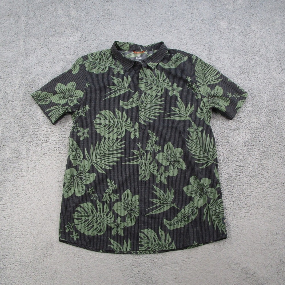 Roark Bless Up Shirt Mens Large Green Tactel Tropical Floral Perforated